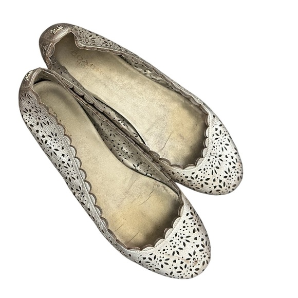 Coach Shoes - Coach Women's Gold Scalloped Floral Laser Cut Ballet Flats - Size 8